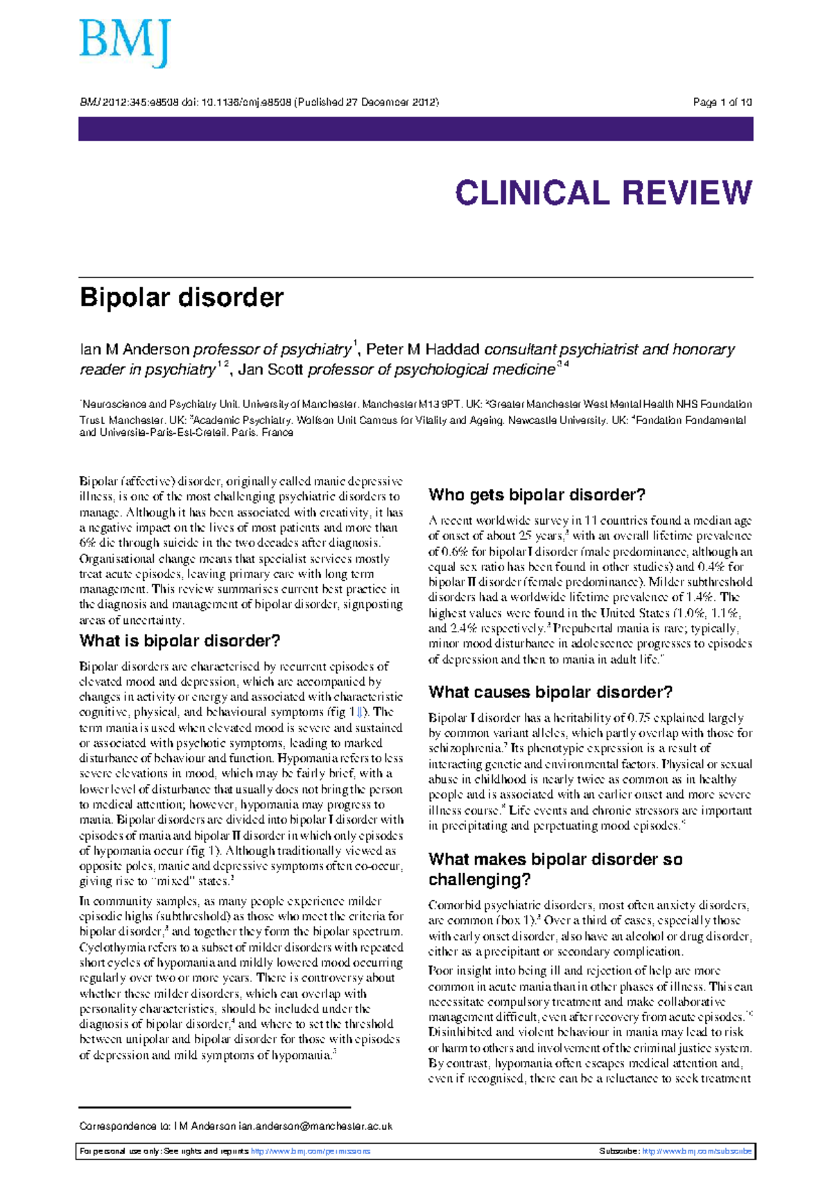 BMJ Clinical Review: Comprehensive Insights on Bipolar Disorder (2024 ...