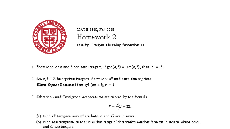 MATH 3320 hw2 Questions - MATH 3320, Fall 2025 Homework 2 Due by 11 ...