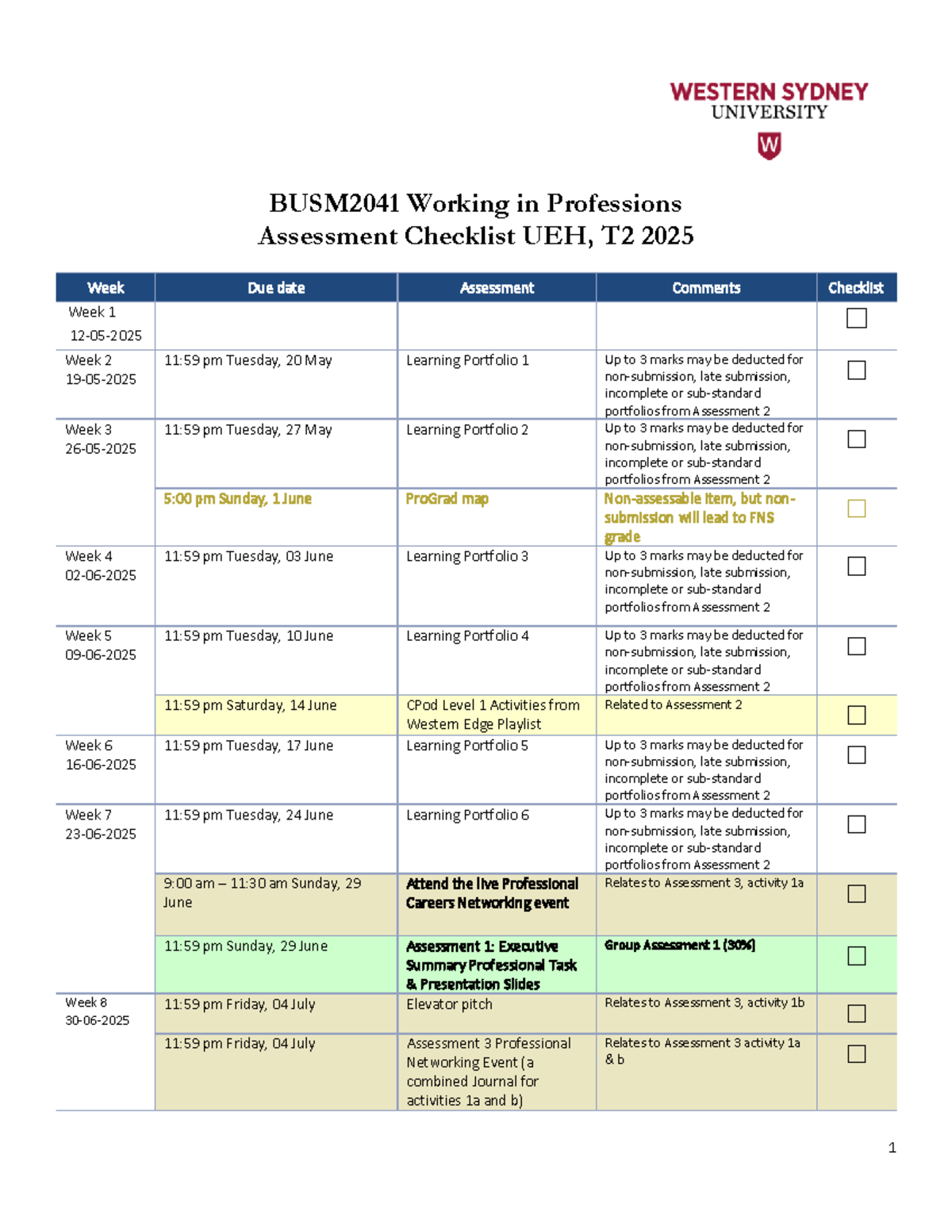 BUSM2041 Assessment Due Checklist for T2 2025 - Studocu