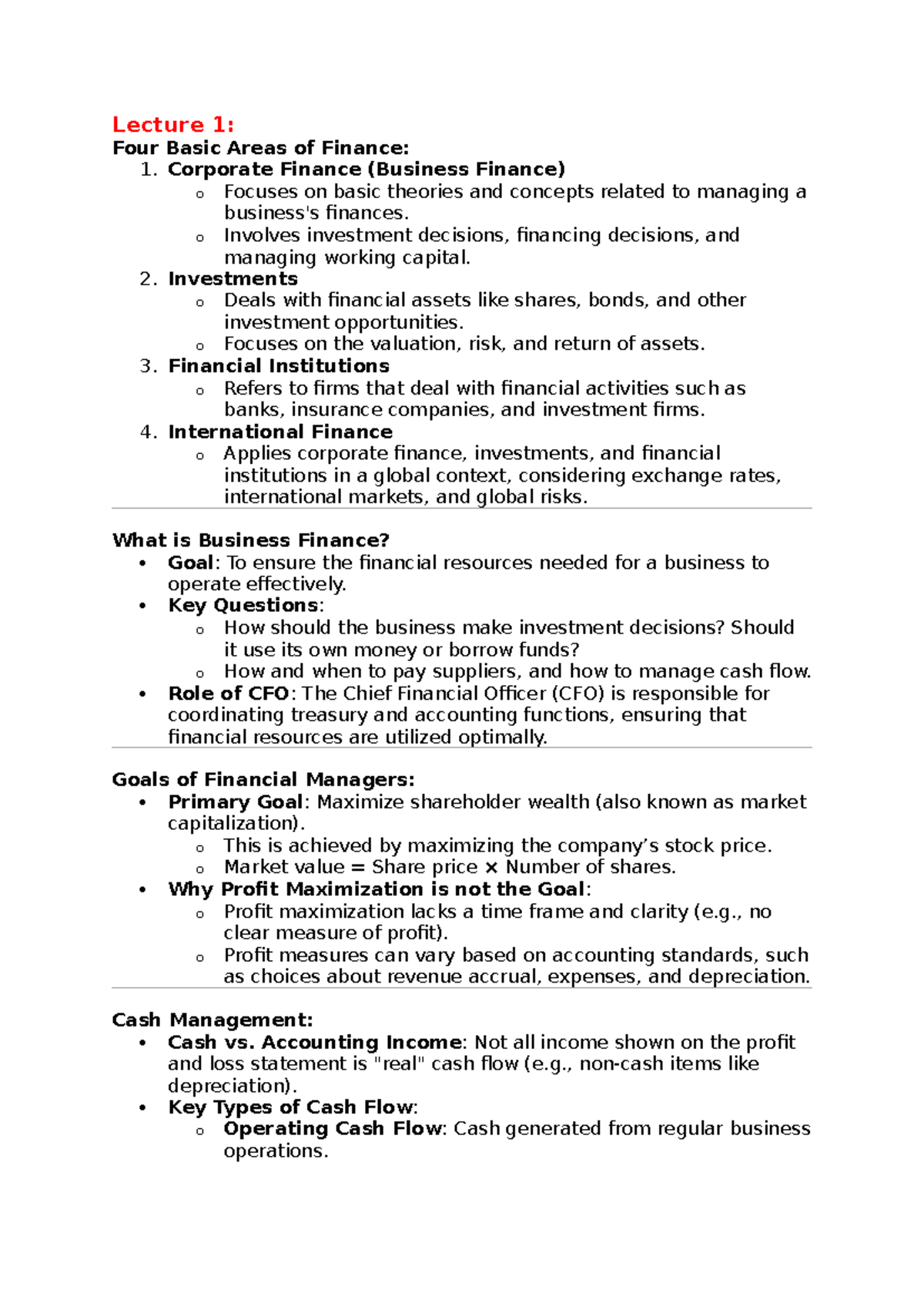 Business Finance Notes: Key Concepts and Time Value of Money (FBF ...