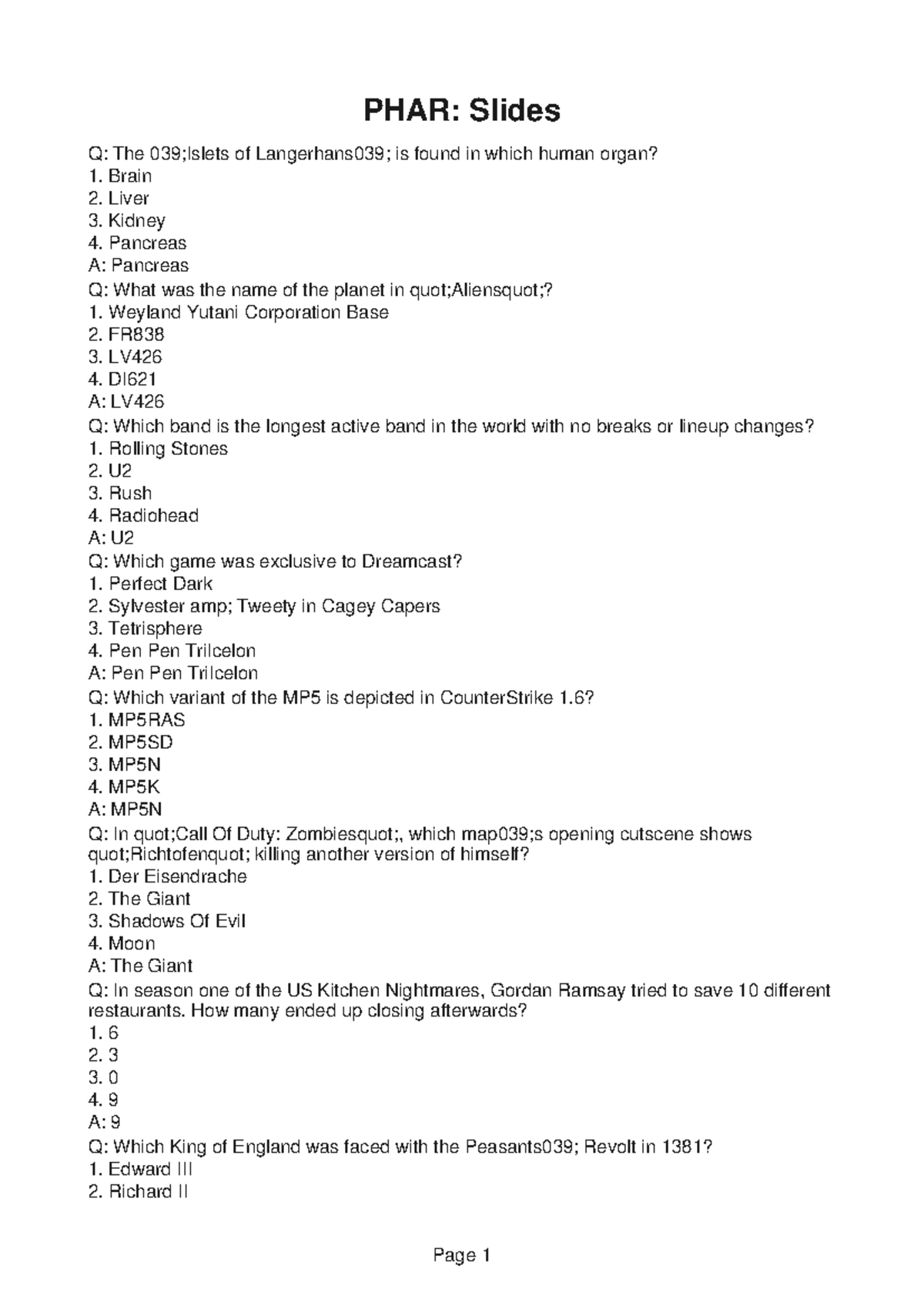 PHAR203: Quiz Questions and Answers Compilation - Studocu