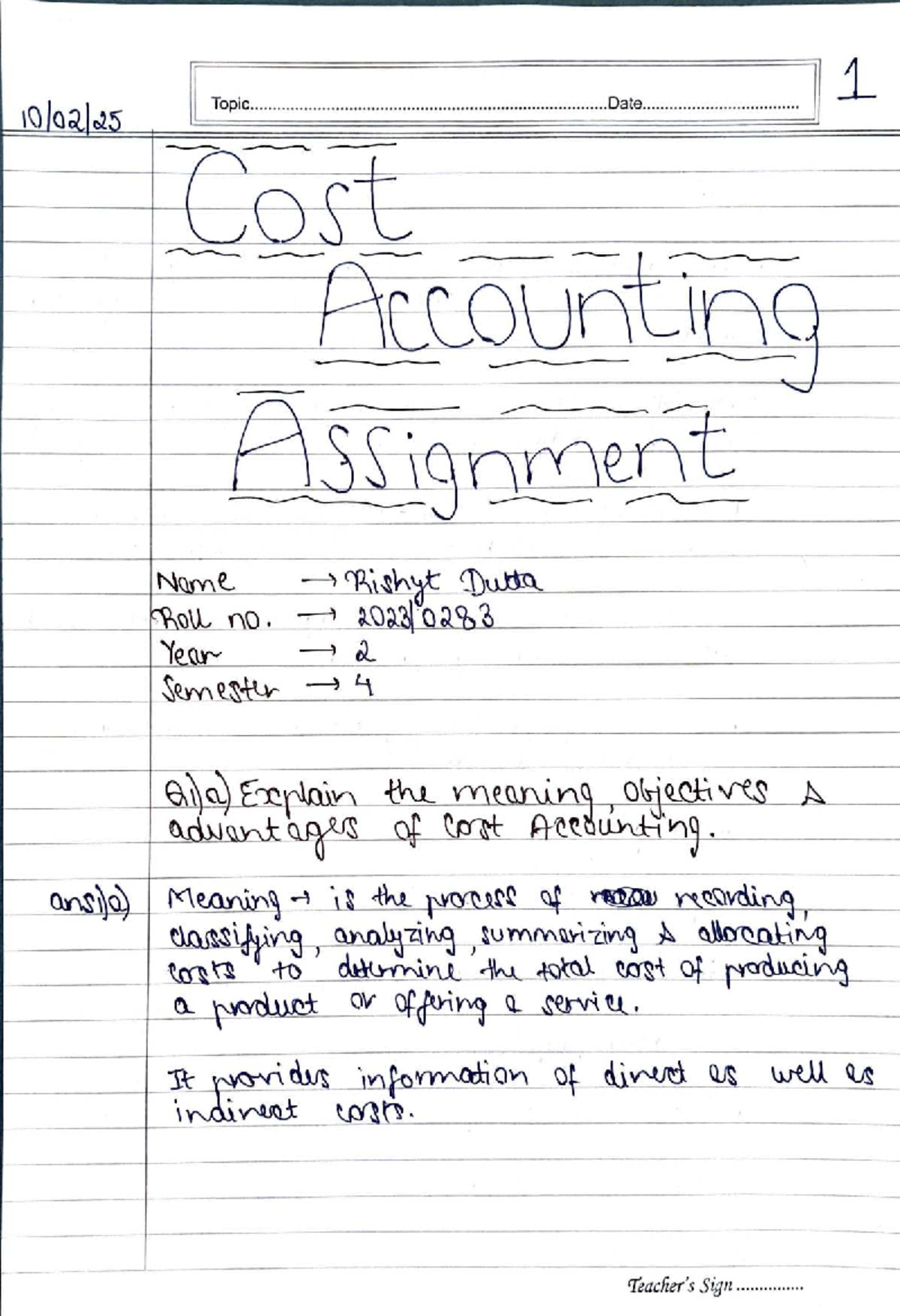 Cost Accounting Assignment - Semester 4 - Studocu
