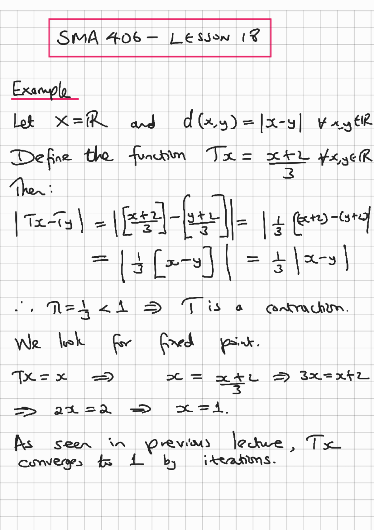 SMA 406 Lesson 18: Contraction Mapping and Fixed Points - Studocu