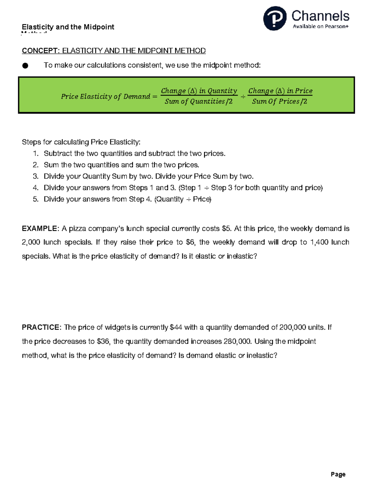 Elasticity and the Midpoint Method Worksheet - Studocu