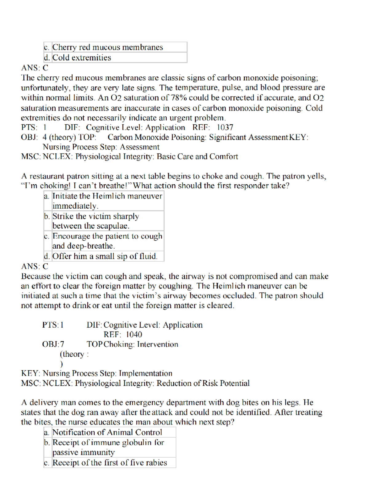 Test Bank for Medical Surgical Nursing 5th Ed: Carbon Monoxide ...