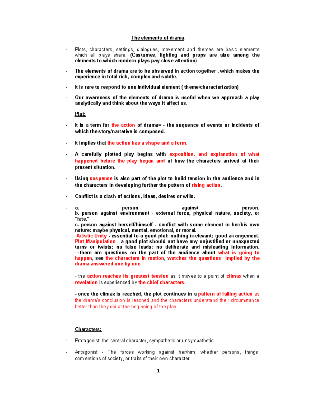 Elements of Drama: Key Points and Concept Overview - Studocu