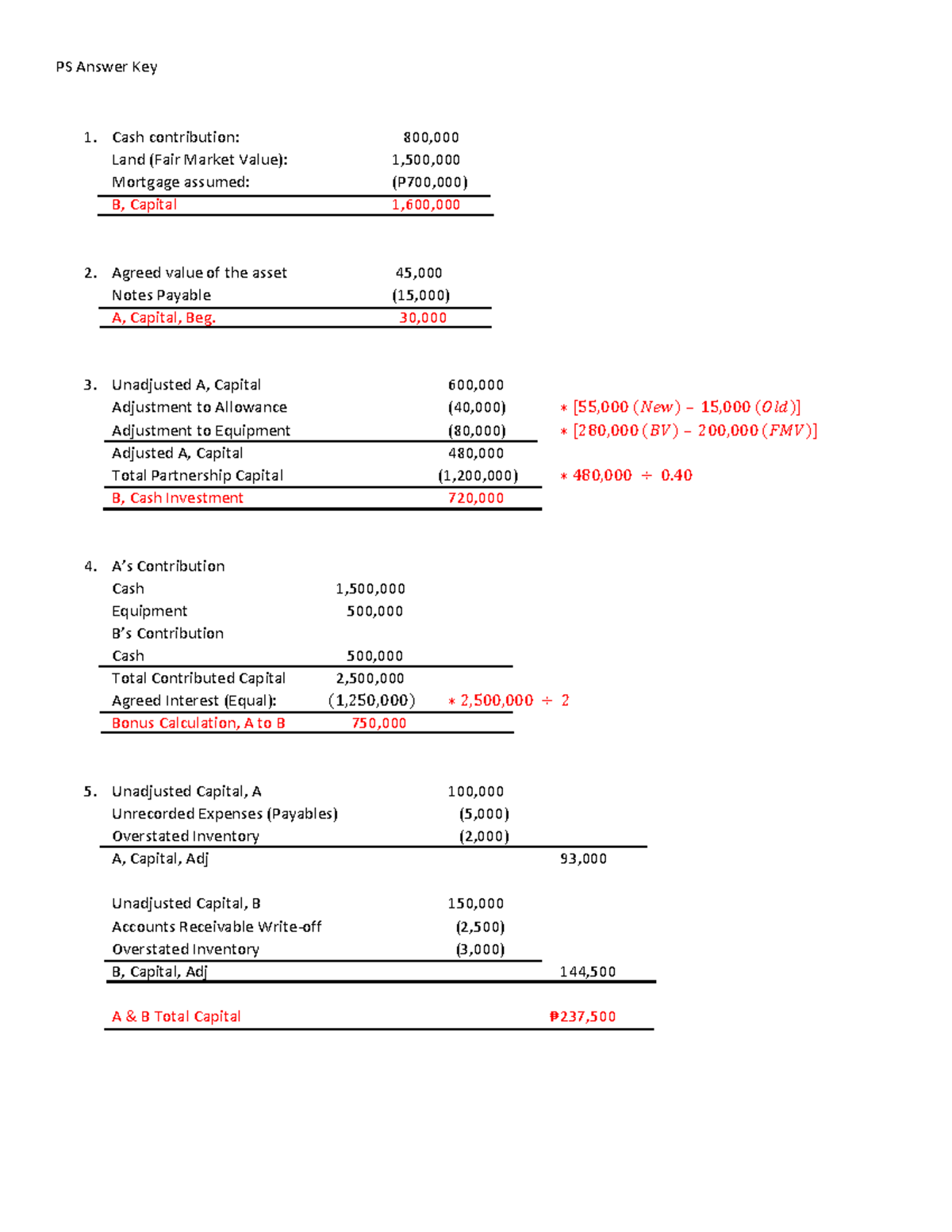 PS1 Answer Key: Partnership Capital Contributions & Adjustments - Studocu