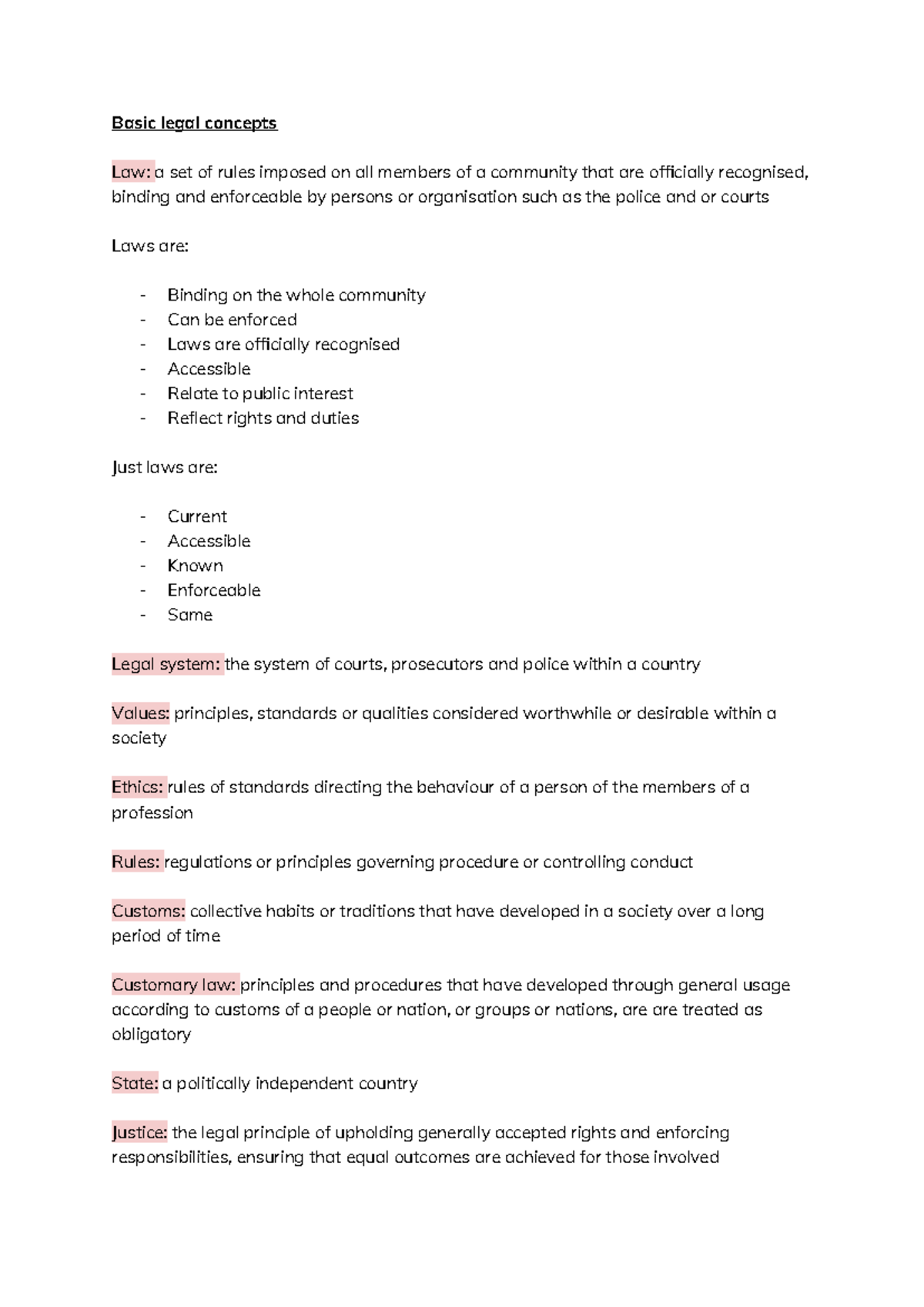 Basic Legal Concepts: An Overview of Law and Justice Principles - Studocu