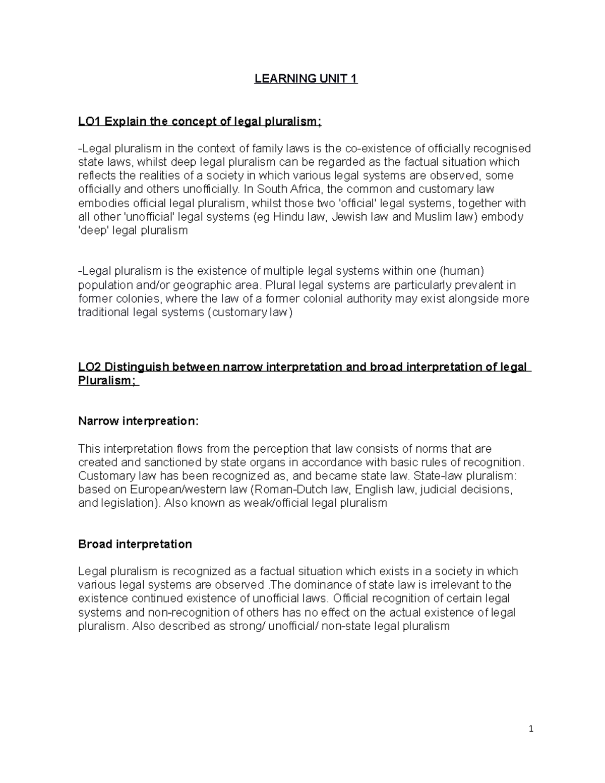 Learning UNIT 1 - Lecture notes 1 - LEARNING UNIT 1 LO1 Explain the ...