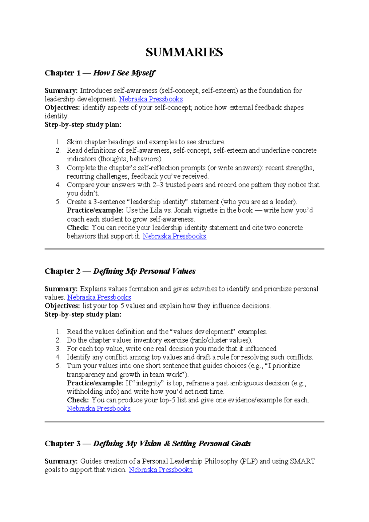 Summaries of Leadership Development Chapters (Course Code: N/A) - Studocu