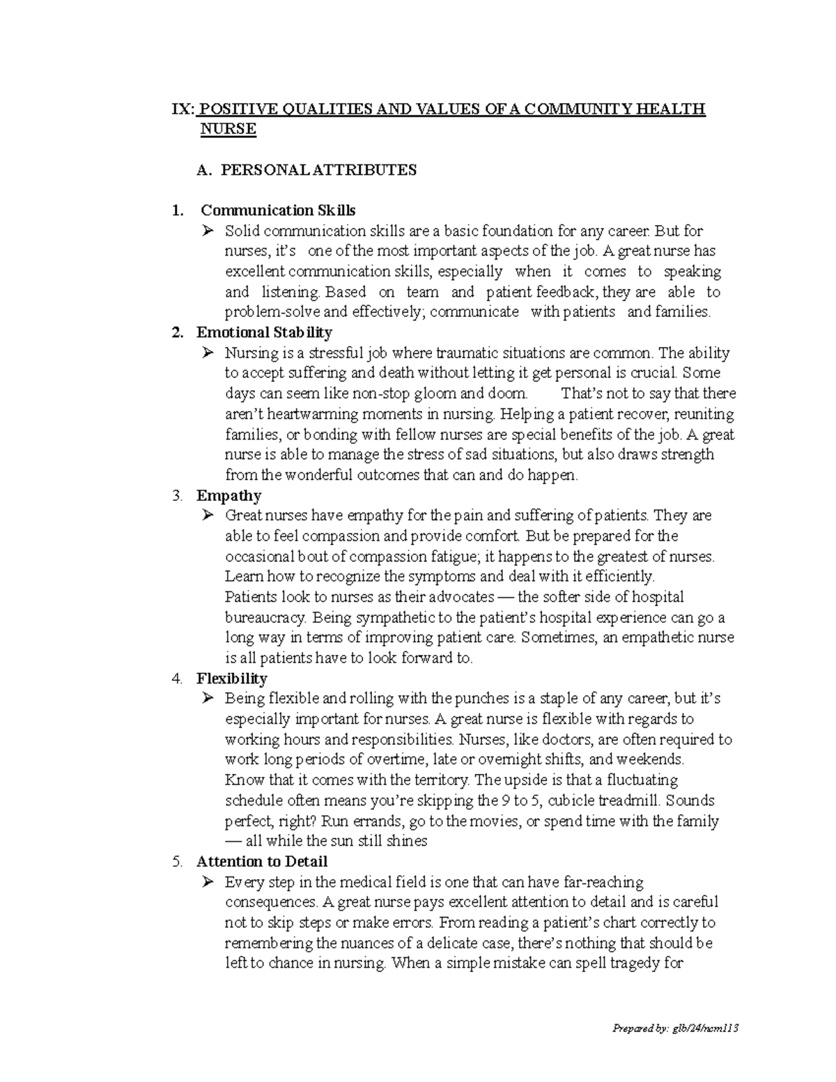 IX: Essential Qualities of a Community Health Nurse - Studocu