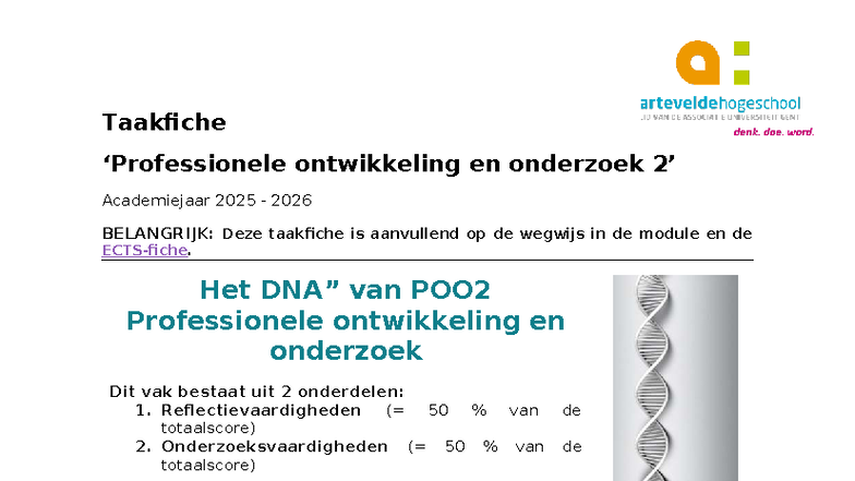 Taakfiche POO2: Professionele Ontwikkeling en Onderzoek 2025-2026 - Studocu