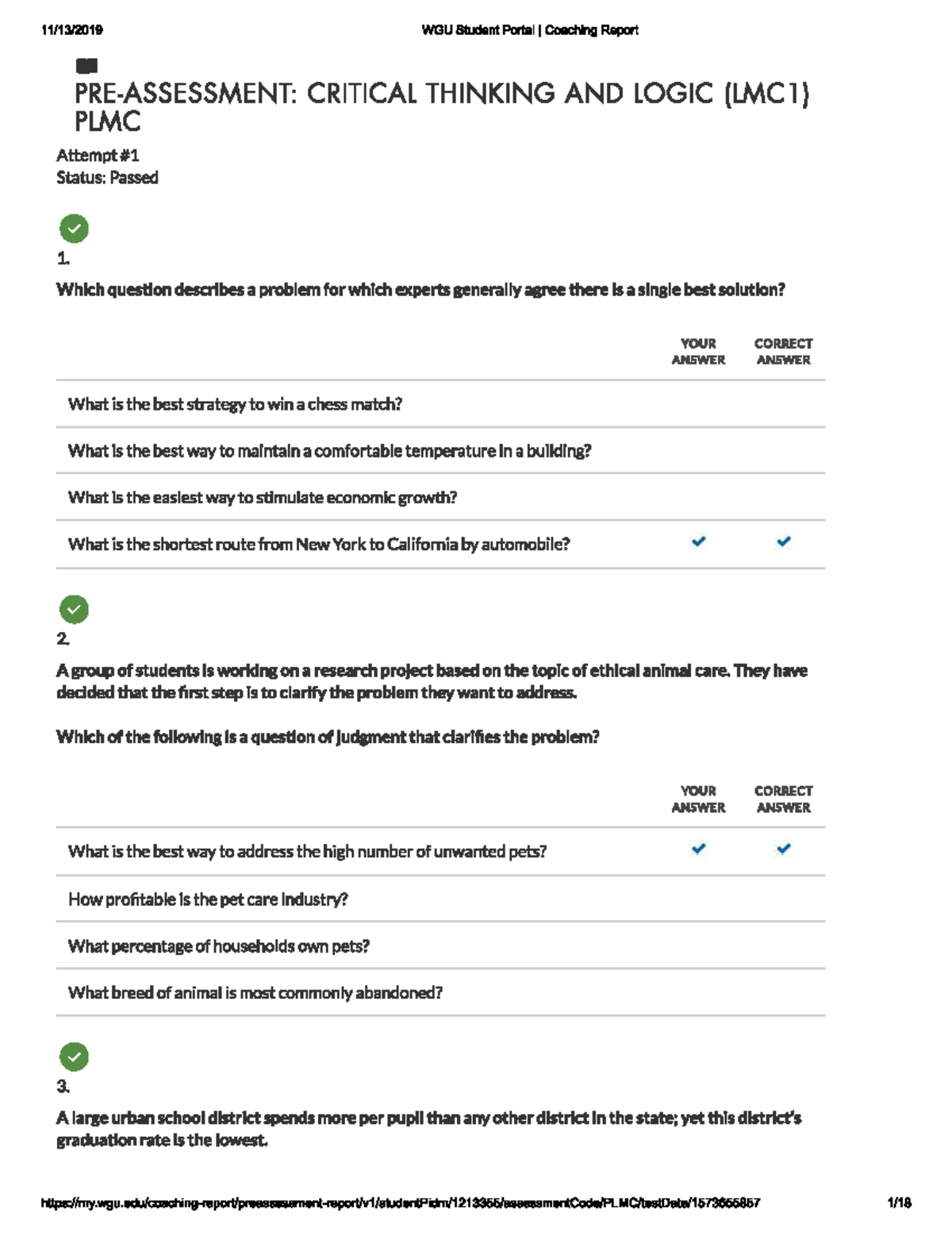 Critical Thinking and Logic Pre-Assessment for C168 - Studocu