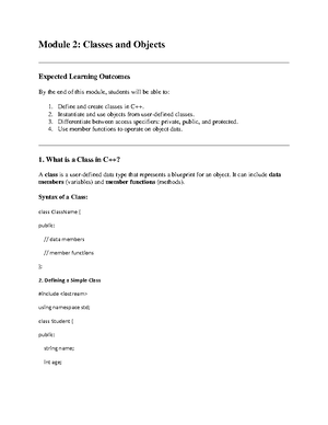 Module 4: C++ Function & Operator Overloading Learning Outcomes - Studocu