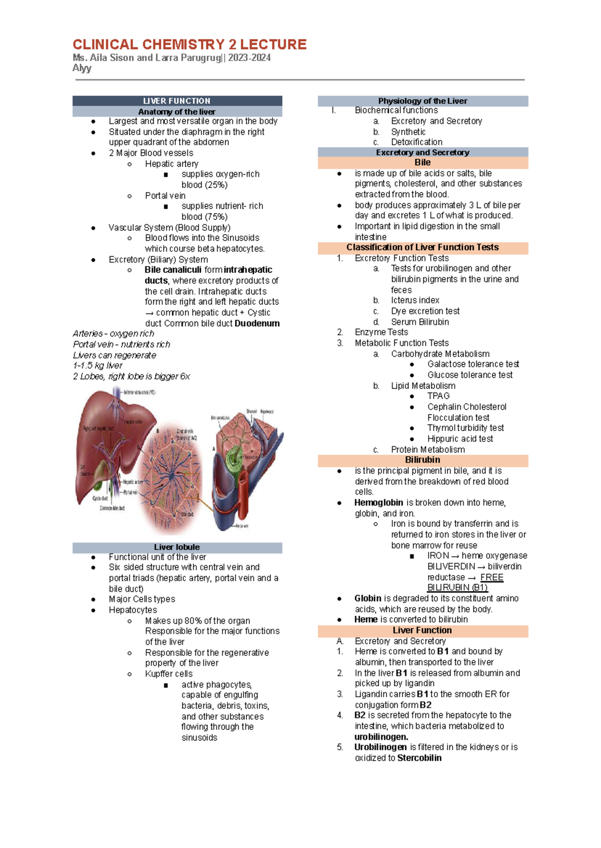 CLINICAL CHEMISTRY 2 LECTURE: LIVER FUNCTION AND ENZYMES - Studocu