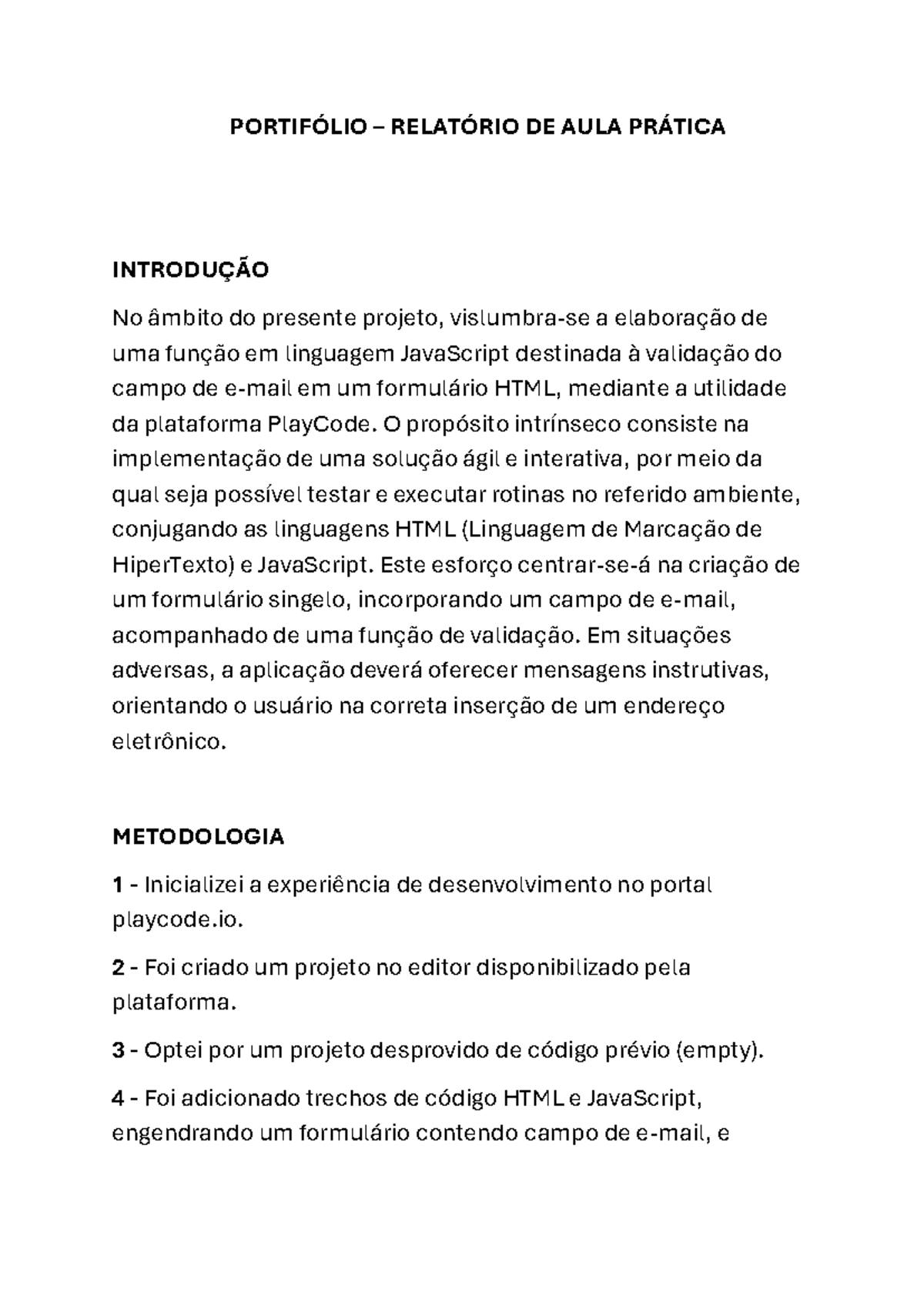 Desenvolvimento em Java Script - PORTIFÓLIO – RELATÓRIO DE AULA PRÁTICA ...