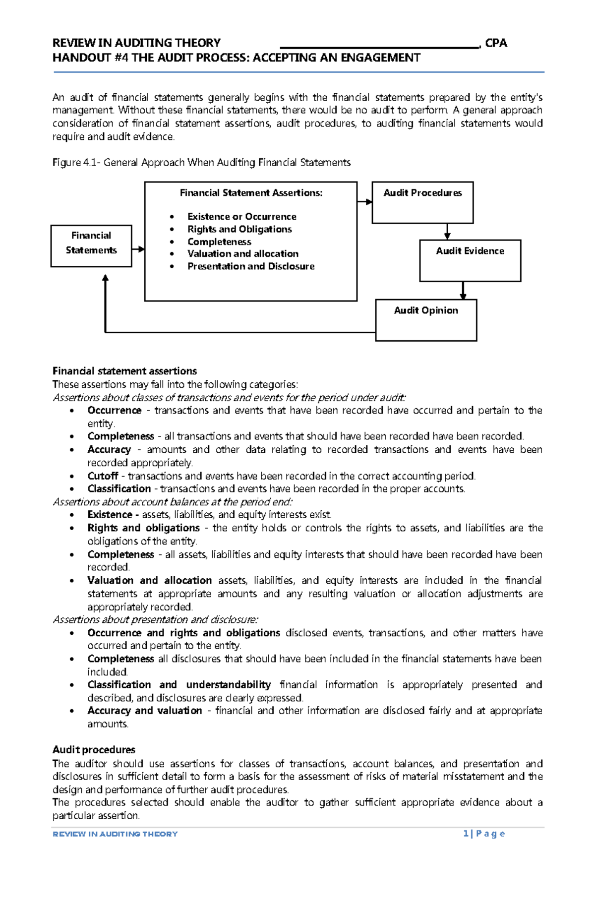 Handout #4: The Audit Process - Accepting an Engagement (CPA) - Studocu