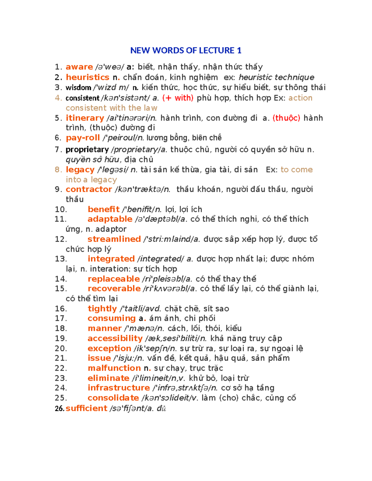 NEW Vocabulary of Lecture 1 - English Terms and Definitions - Studocu