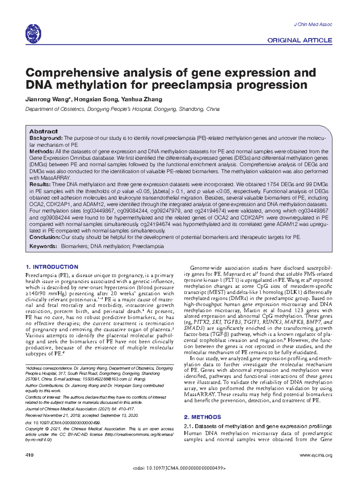 J Chin Med Assoc Original Article: Gene Expression & DNA Methylation in ...