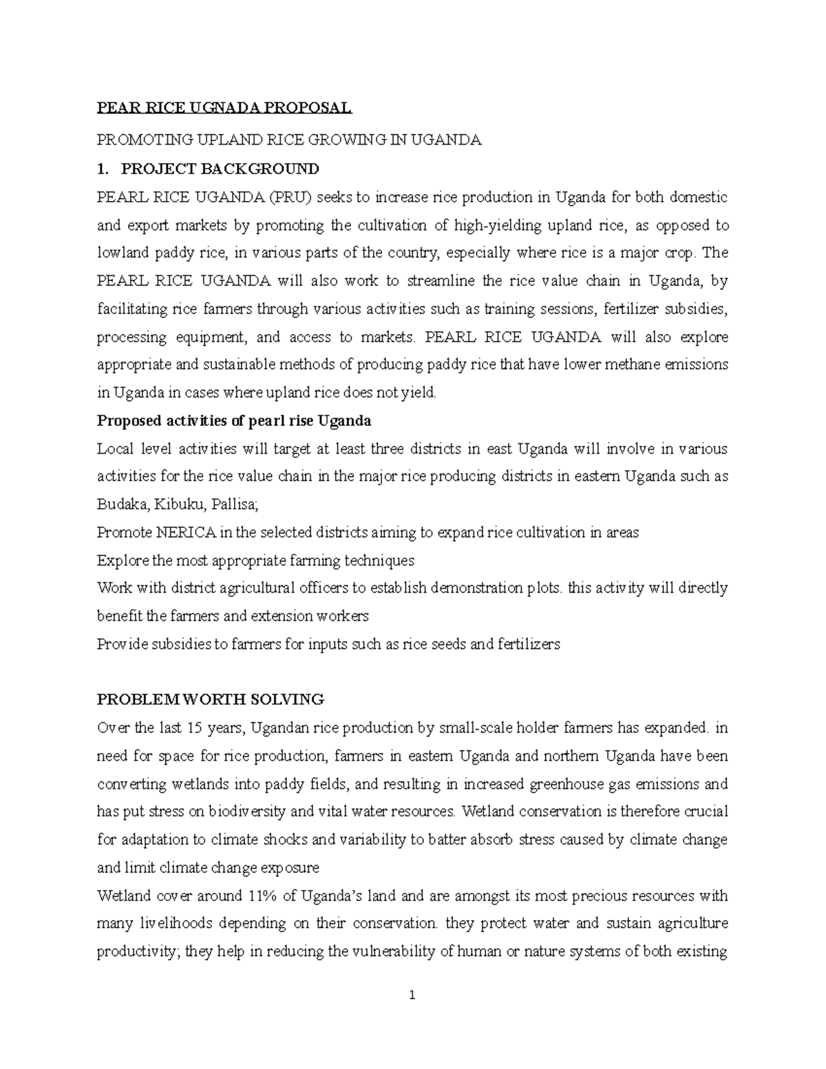 PEAR RICE UGANDA Proposal: Promoting Upland Rice Cultivation in Uganda ...