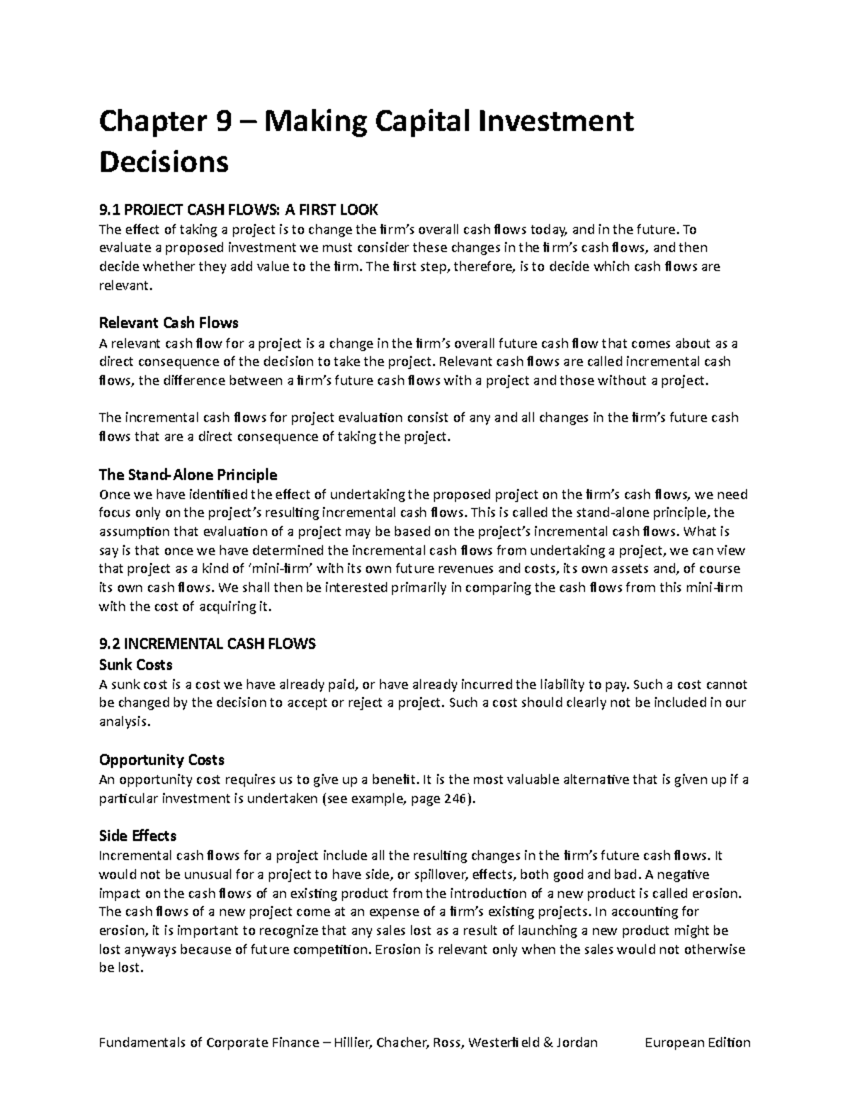 Fundamentals of Corporate Finance - Chapter 9: Capital Investment ...