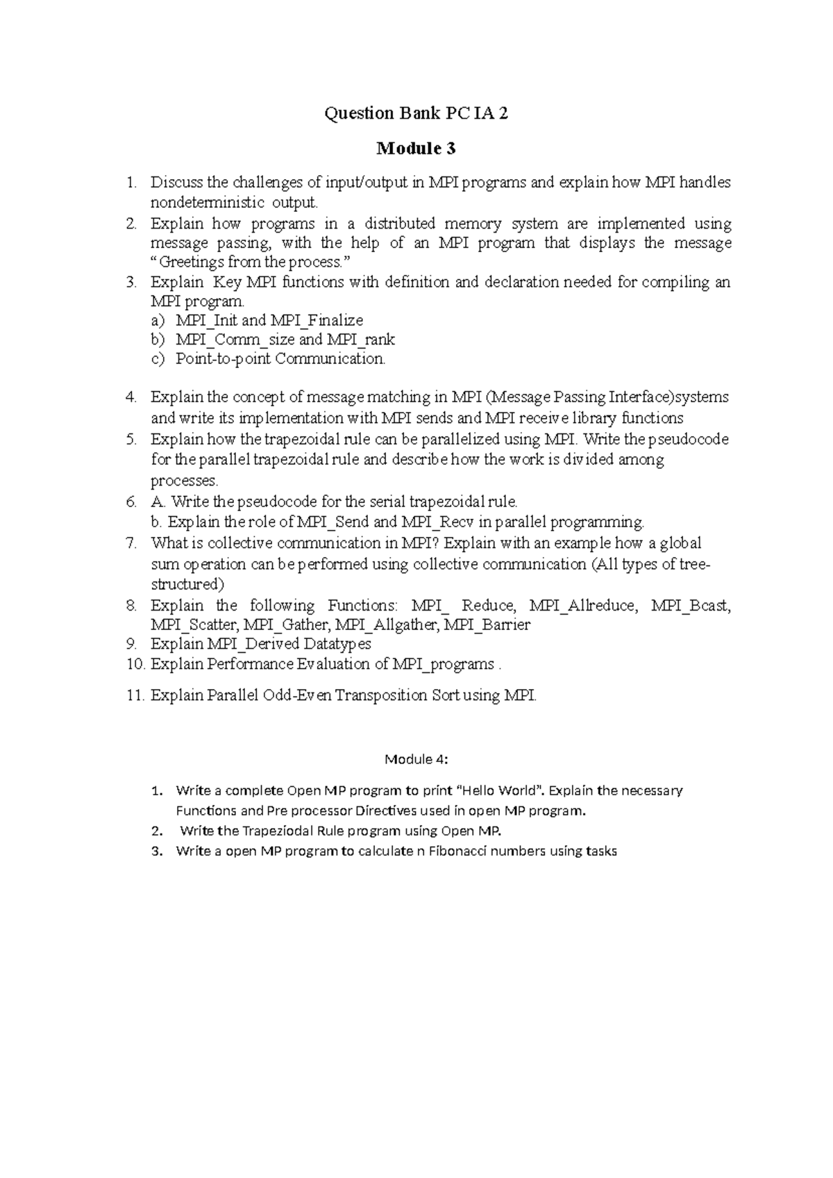 Question Bank PC IA 2 - Challenges and Concepts in MPI Programming ...
