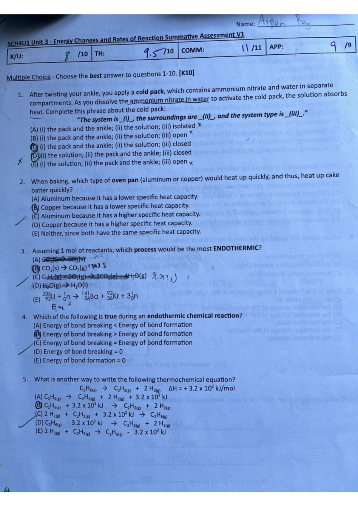SCH4U1 Unit 3 Thermochemistry Test Preparation Guide - Studocu