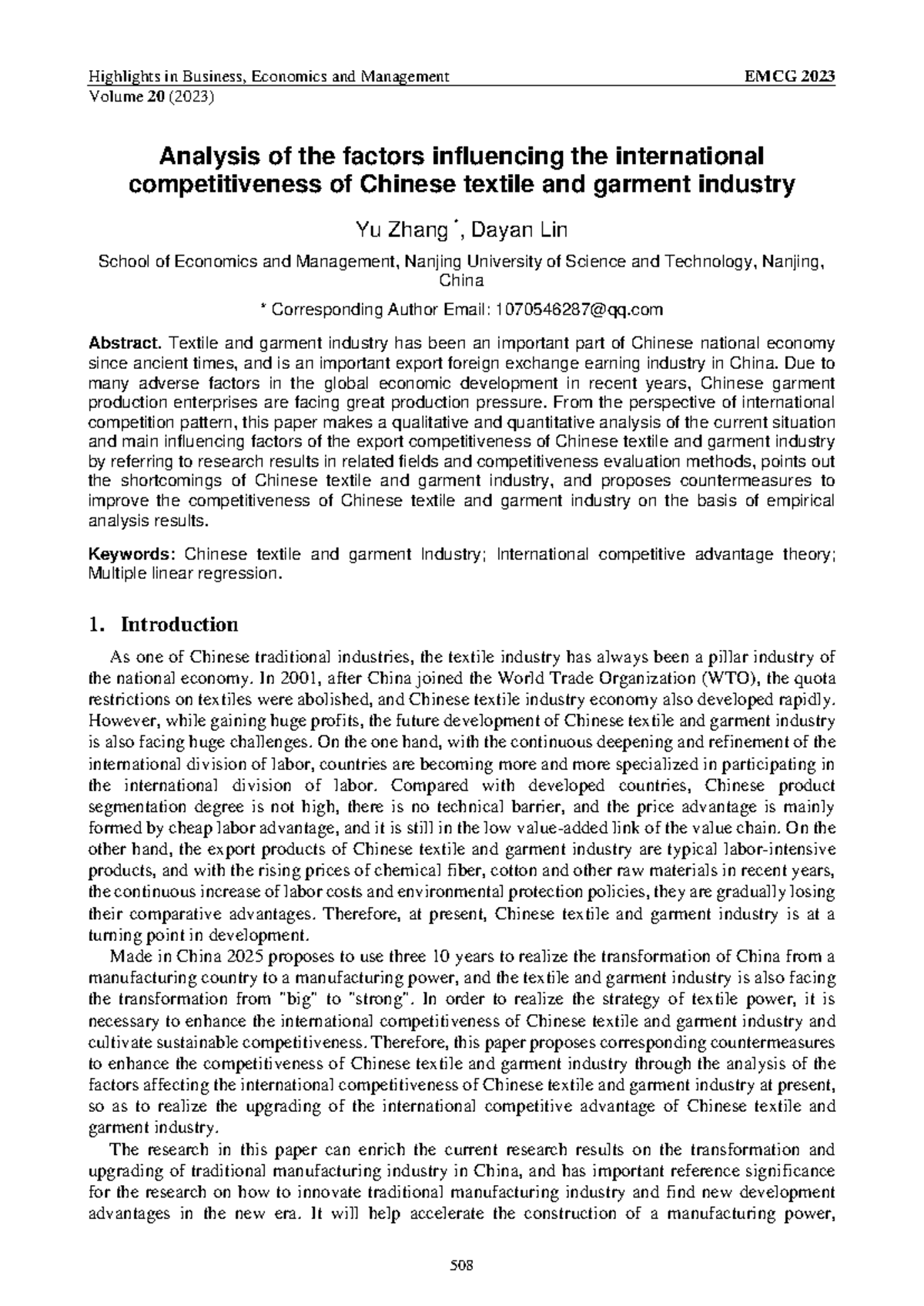 Analysis of the factors influencing the international - Volume 20 (202 ...