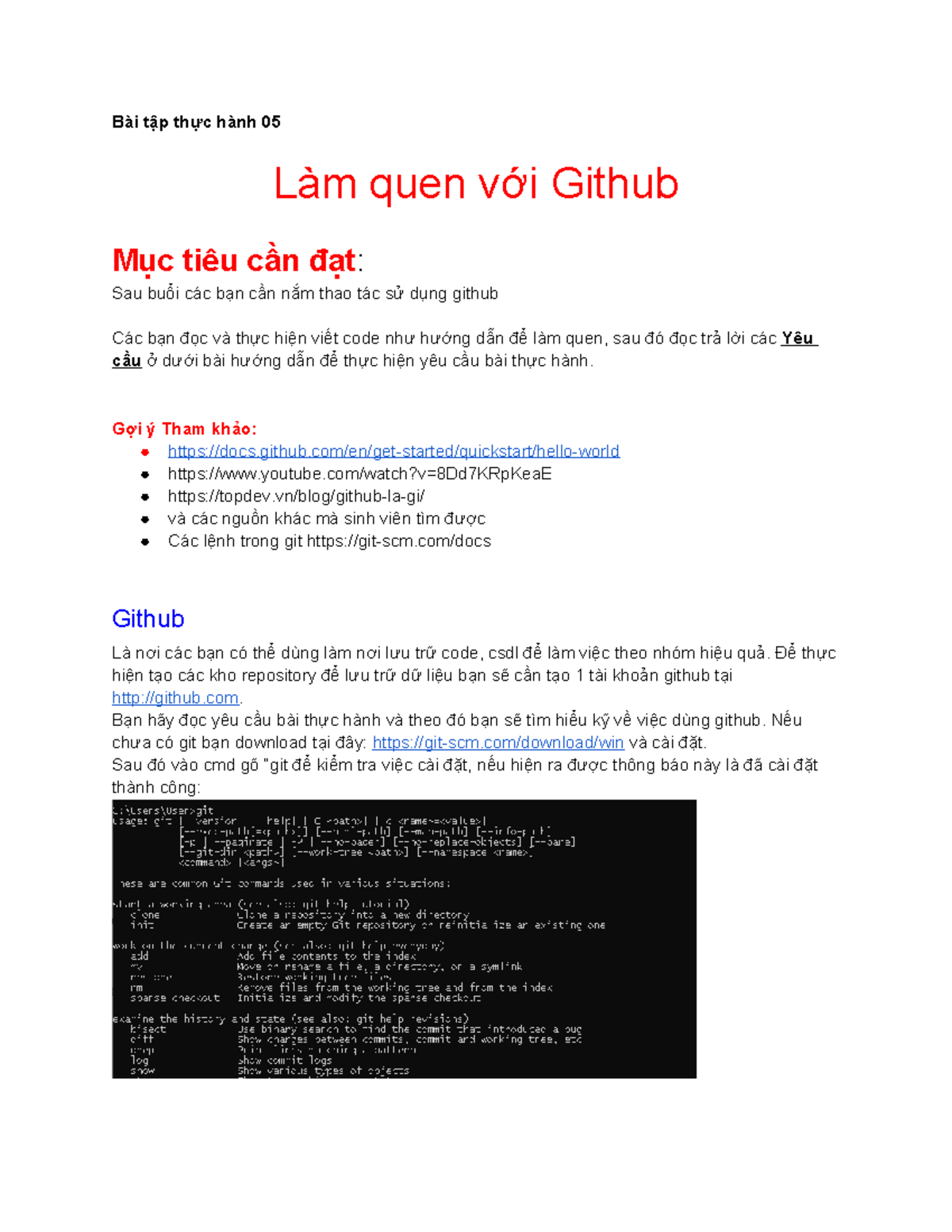 Thực hành 05: Làm quen với Git và GitHub - Bài tập nhóm - Studocu