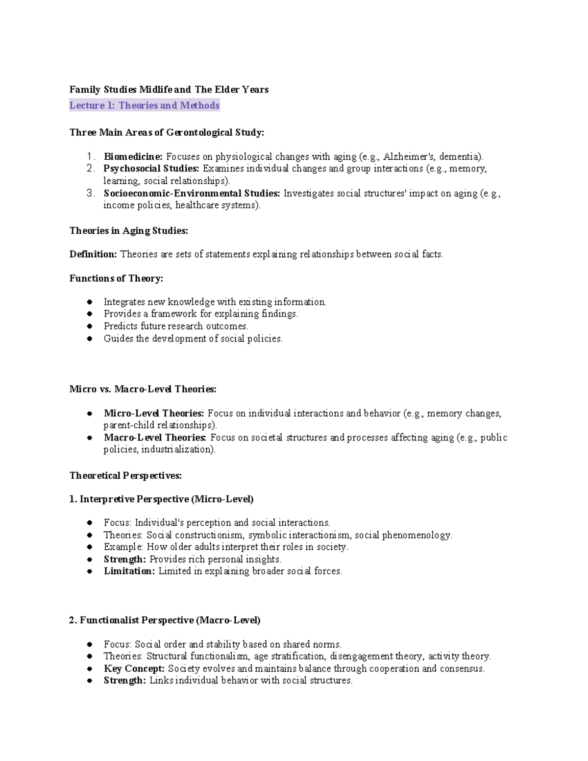 Family Studies 2265B Midlife and the Elder Years Lecture 1: Theories ...