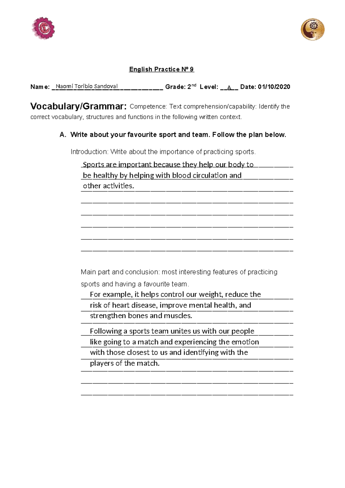 English Practice Nº 9: Sports and Team Importance (2nd Grade - BIM III ...