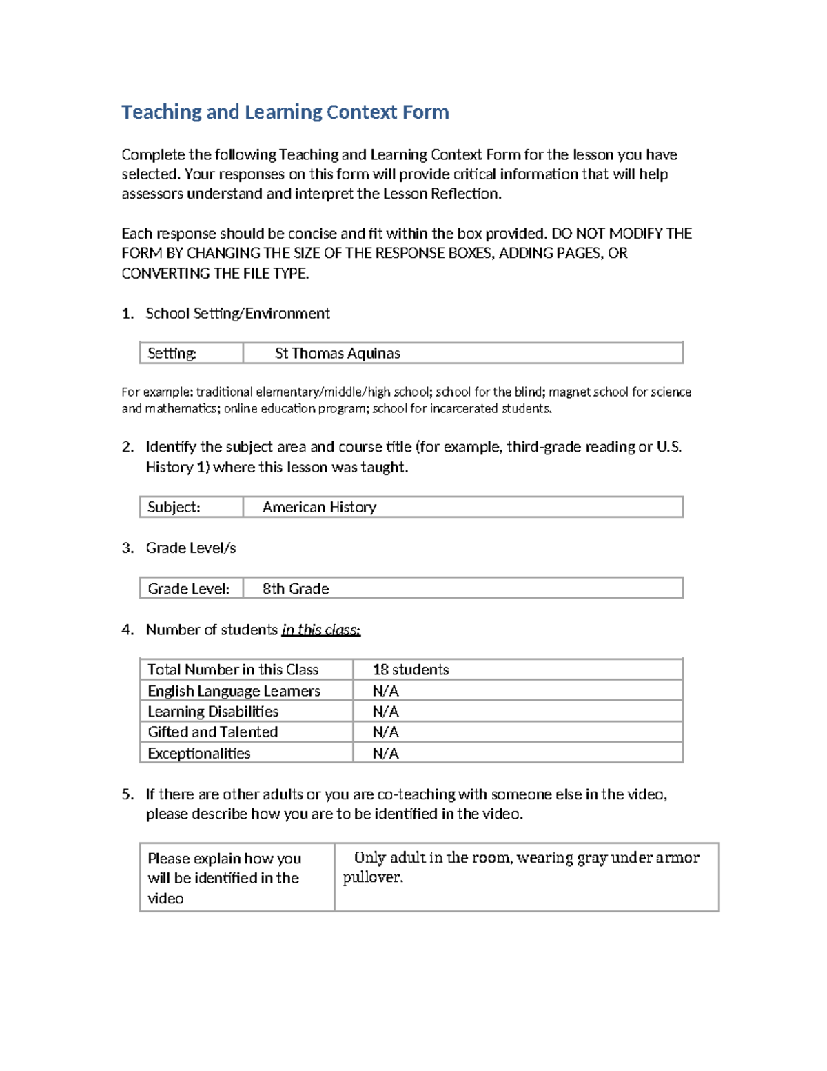 RESA-Teaching-and-Learning-Context-Form-2024-2025-Notes - Studocu