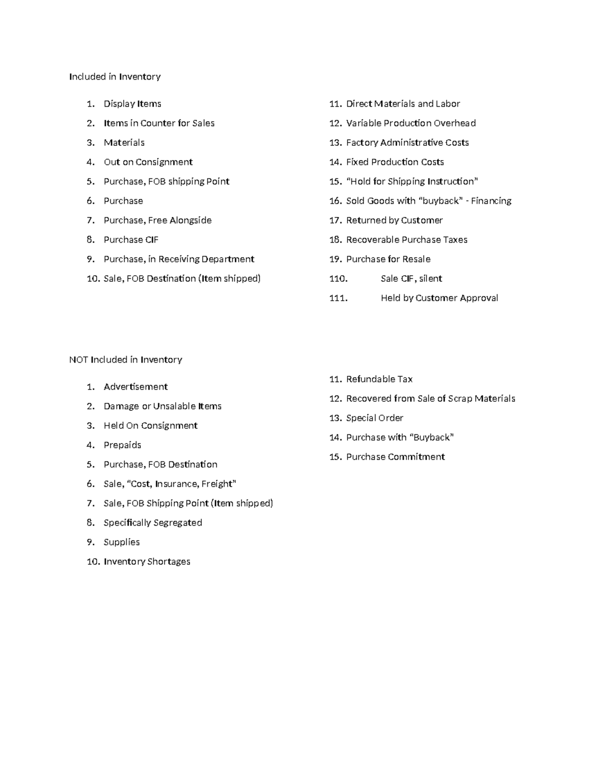 Tips and Tricks IA2 Formulas - Included in Inventory 1. Display Items 2 ...