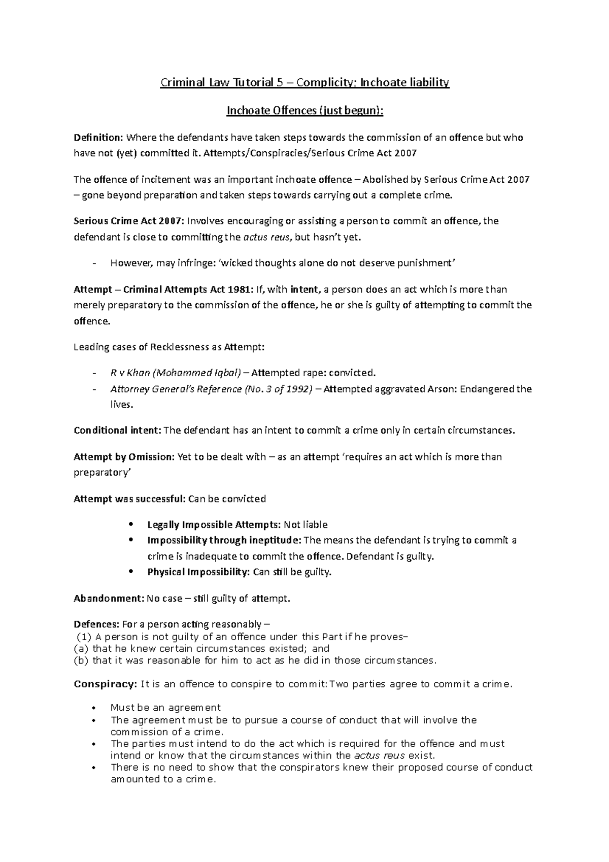 Criminal Law Tutorial 5: Complicity and Inchoate Liability Explained ...