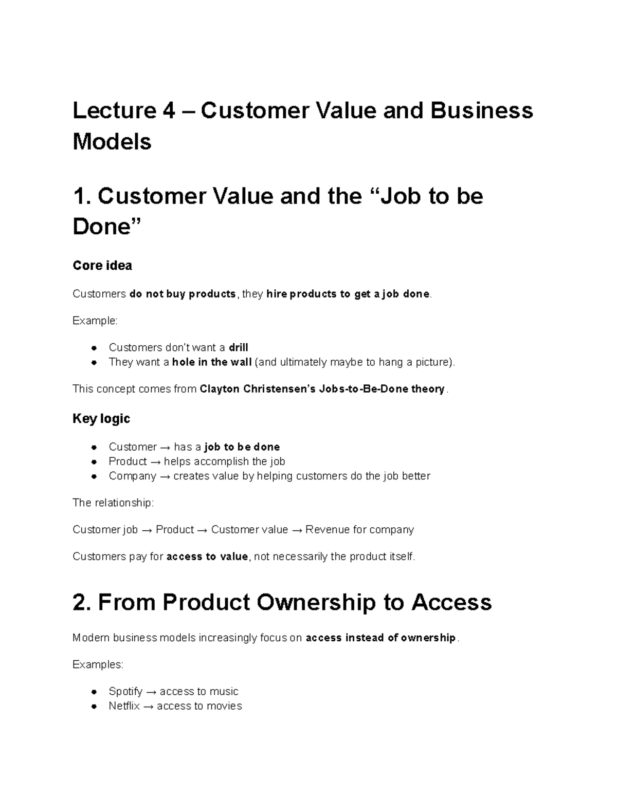 Lecture 4: Understanding Customer Value & Business Models - Studeersnel