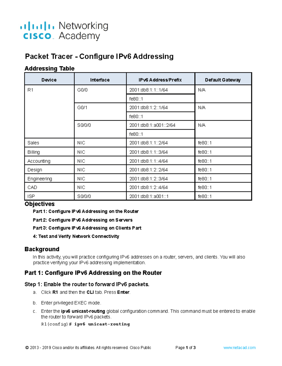 12.6.6-DONE D - IPv6 Addressing Configuration in Packet Tracer - Studocu