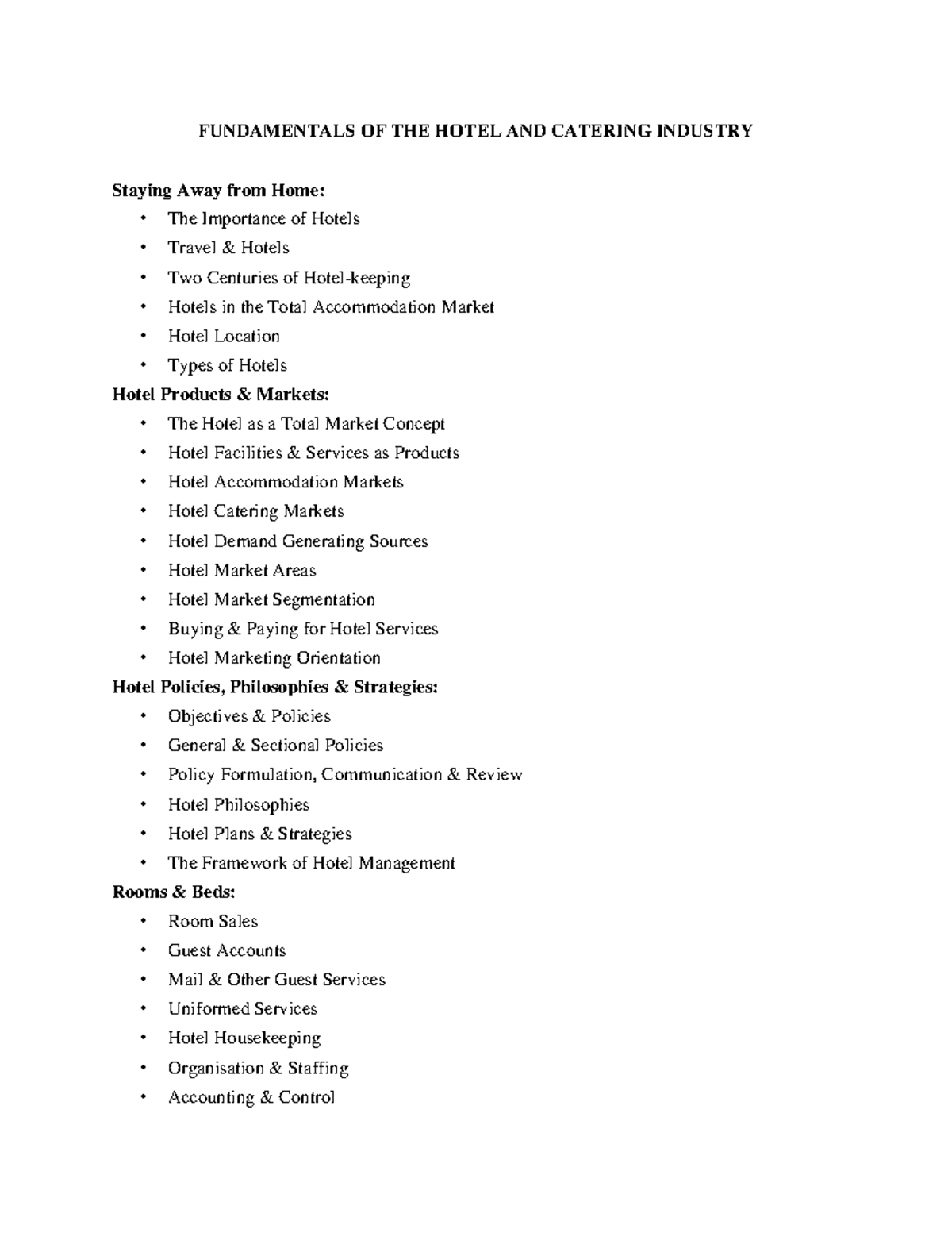 352539085 Fundamentals of the Hotel & Catering Industry Notes - Studocu