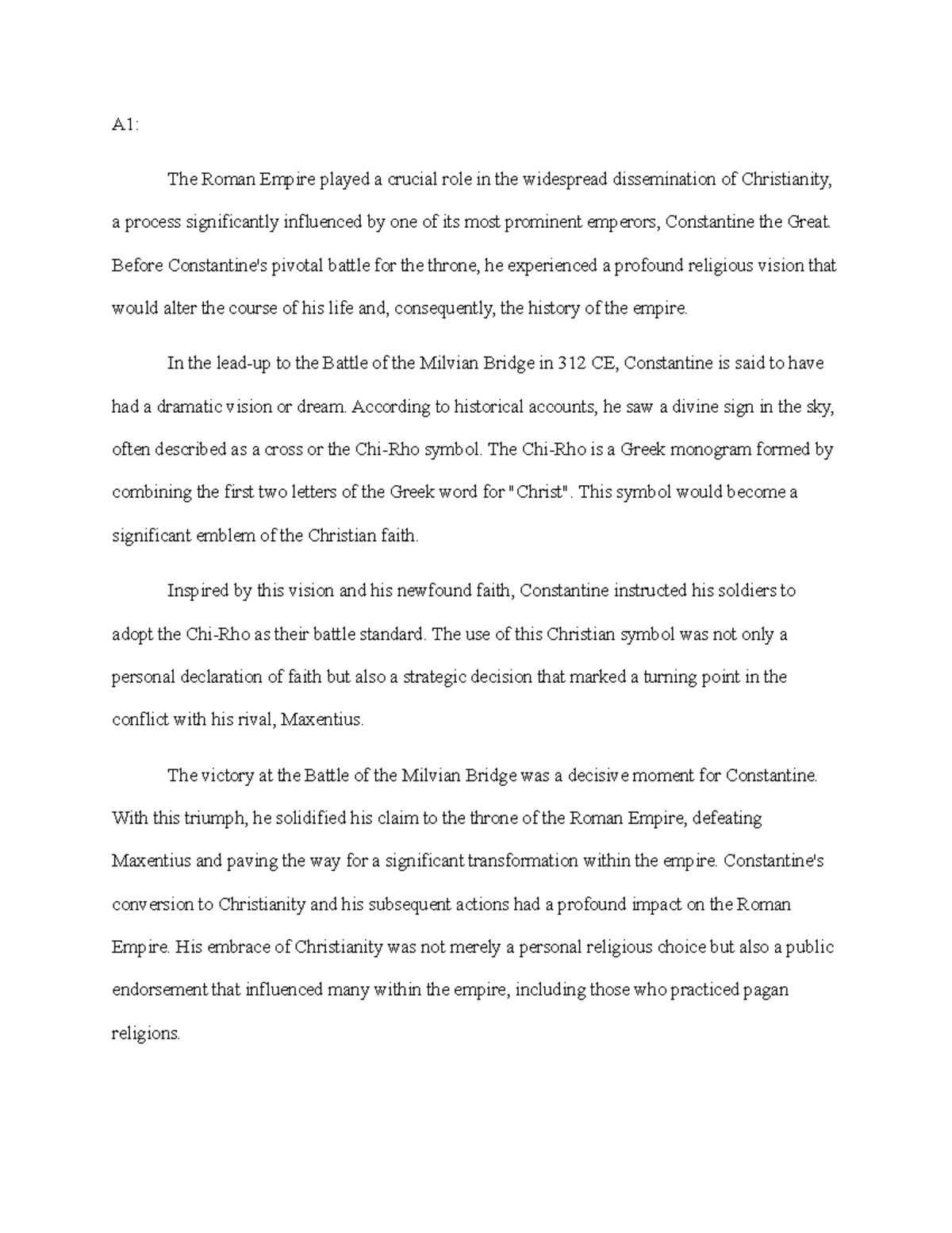 D266 Task 1 - Impact of Constantine on Christianity's Expansion - Studocu