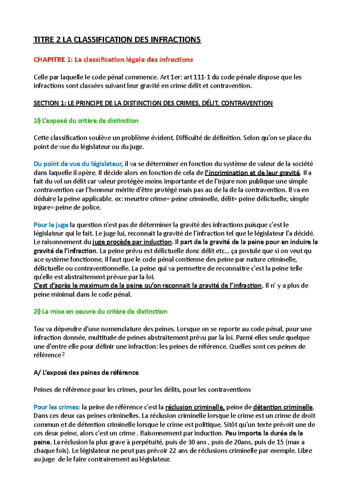 La classification des infractions - TITRE 2 LA CLASSIFICATION DES ...
