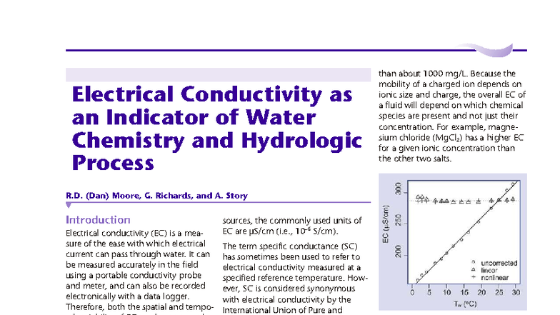 Moore et al. 2008: EC as an Indicator of Water Chemistry & Hydrology ...
