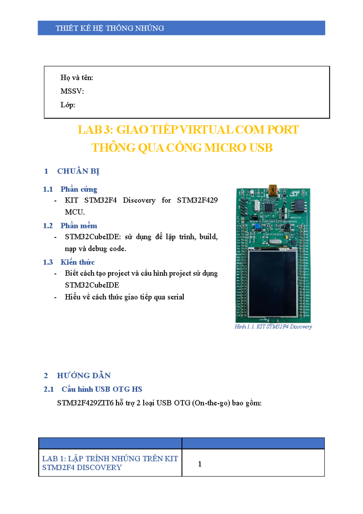 THIẾT KẾ HỆ THỐNG NHÚNG TRÊN KIT STM32F4 DISCOVERY - LAB 3 - Studocu