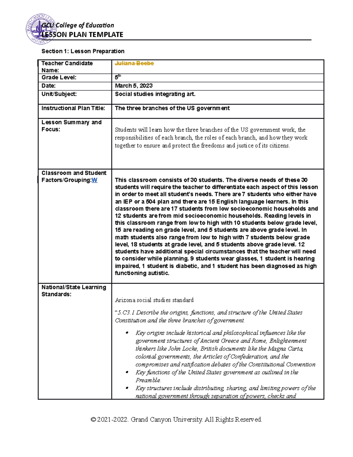 351- T6- lesson plan - LESSON PLAN TEMPLATE Section 1: Lesson ...