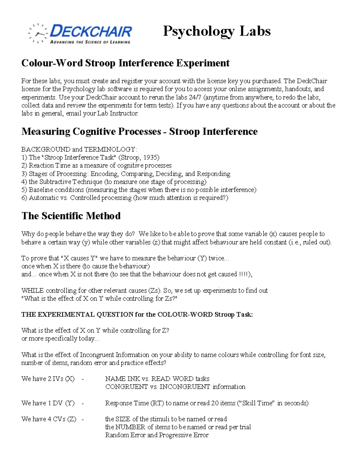 Colour-Word Stroop - Lab 9 - Psychology Labs Colour-Word Stroop ...