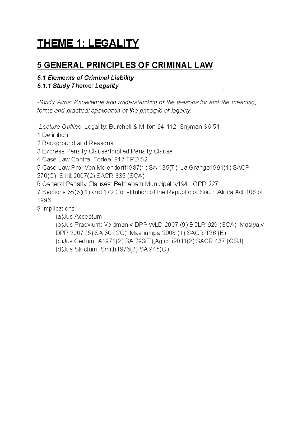 Legal Principles of Legality: Study Notes for CRIMINAL LAW 101 - Studocu