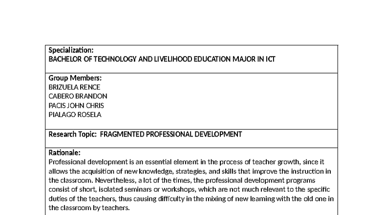 Exploring Fragmented Professional Development: TLE Teachers' Insights ...