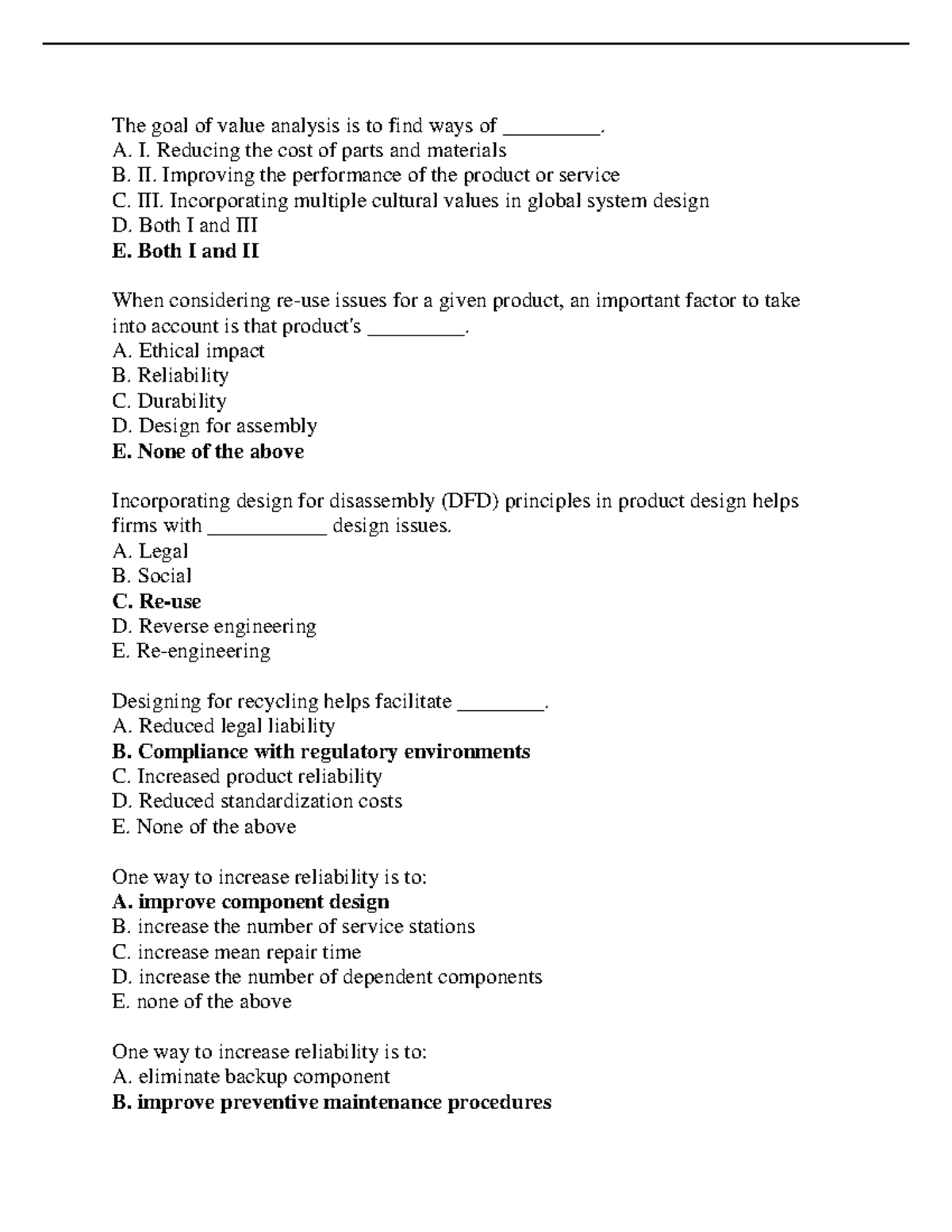 MC Practice Questions CH4 - The goal of value analysis is to find ways ...