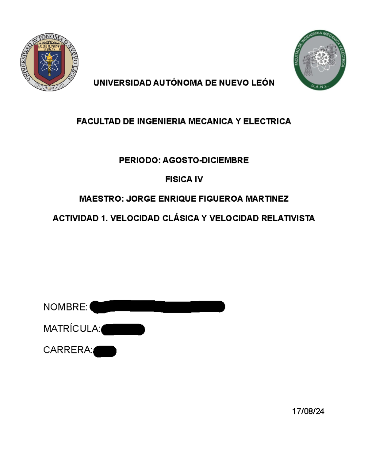 actividad 1 fisica 4 - Fisica 4 - UNIVERSIDAD AUTÓNOMA DE NUEVO LEÓN ...