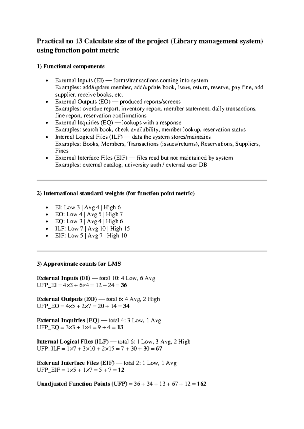 Practical No 13: Function Point Analysis for Library Management System ...