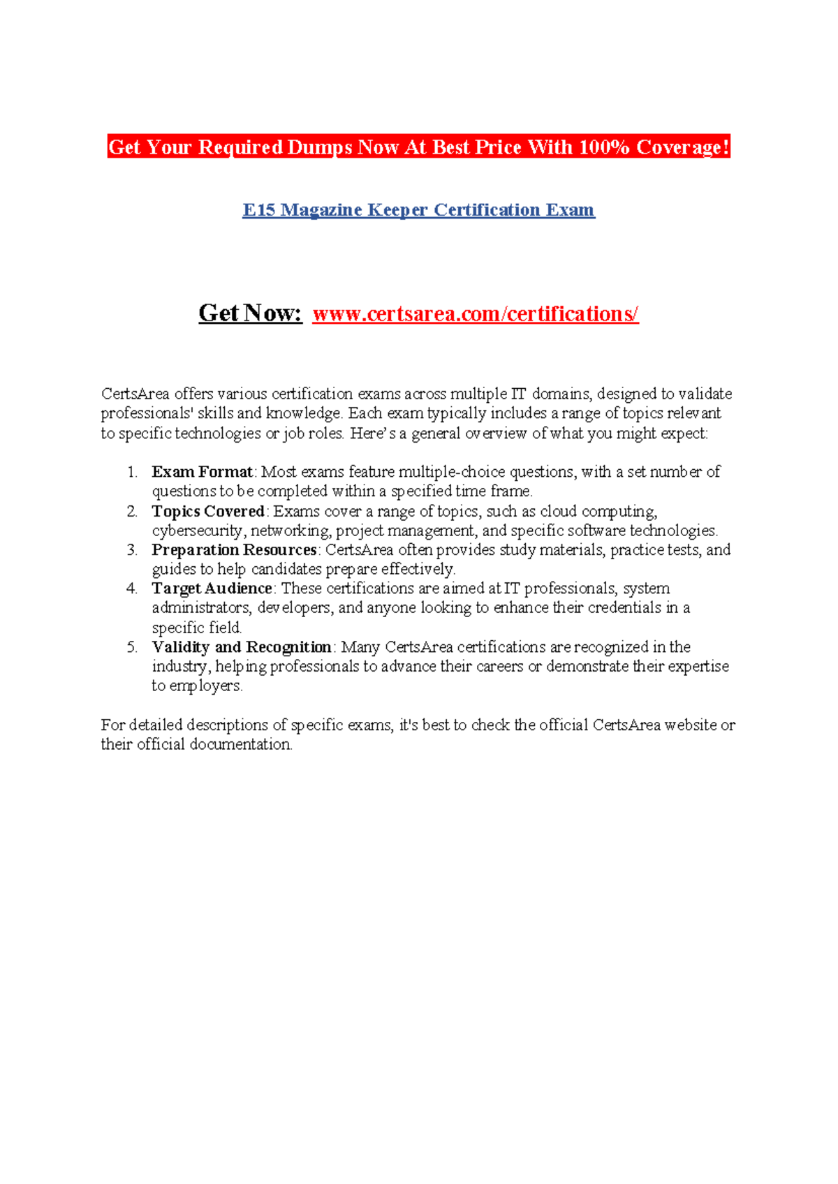 E15 Magazine Keeper Certification Exam - Get Your Required Dumps Now At ...