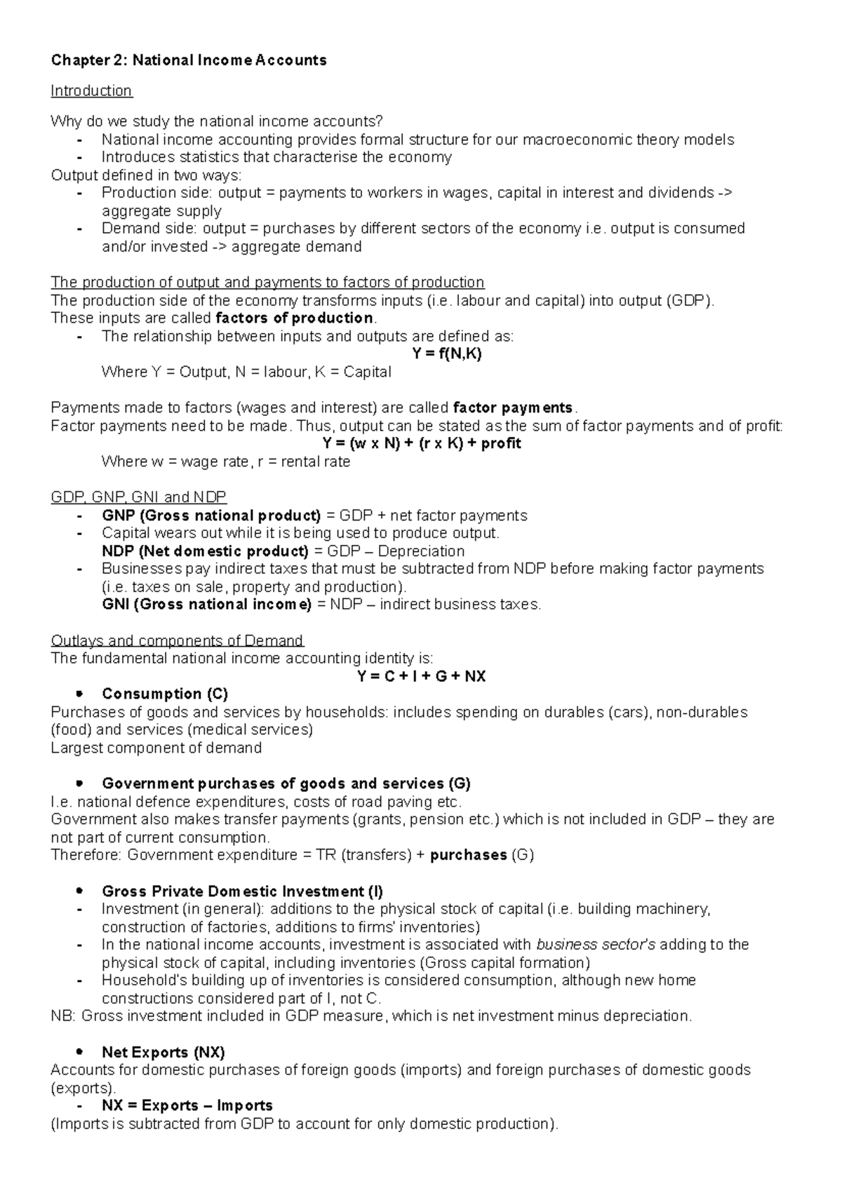 Chapter 2 - National Income Accounts Summary for Economics 101 - Studocu